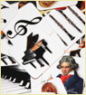Spielkarten mit Musikinstrumenten, Komponisten und  Noten
